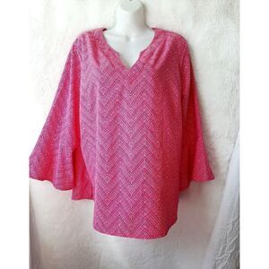Kim Rogers pink floral XL v neck bell sleeve blouse